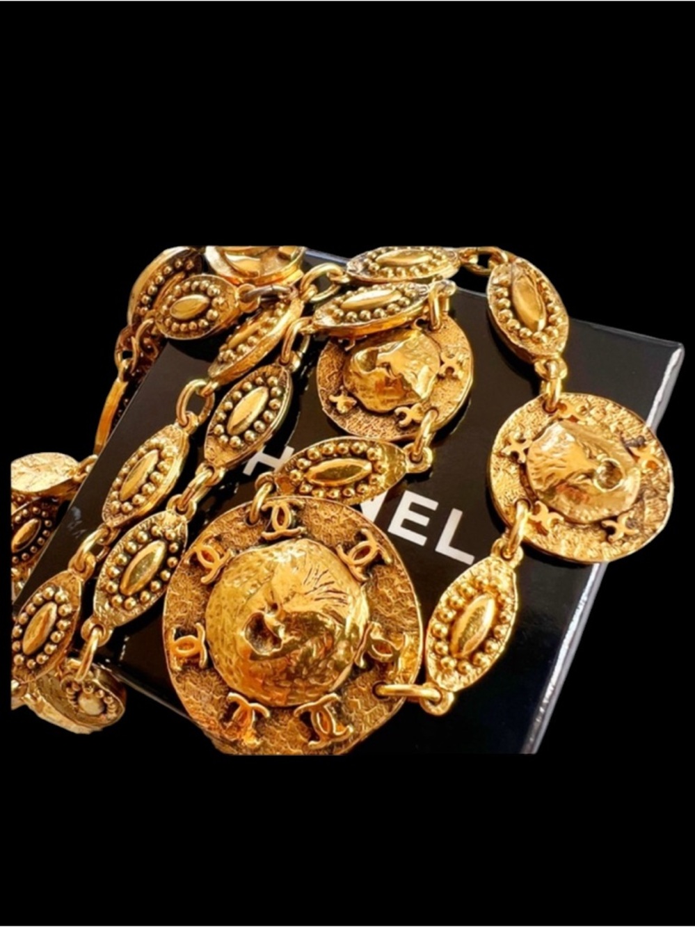 Chanel Rare Vintage Gold Plated Lion Coin Link Necklace